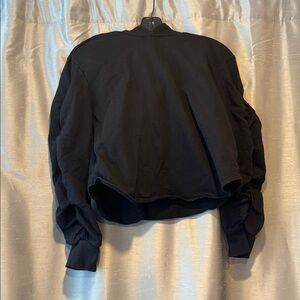 Heroine Sport Black Cropped Ruched Sleeve Hooded Sweatshirt Size Medium